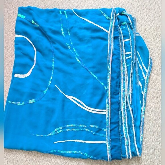 Aqua Blue & Sequence Indian Sari - Small Like New - Picture 1 of 5
